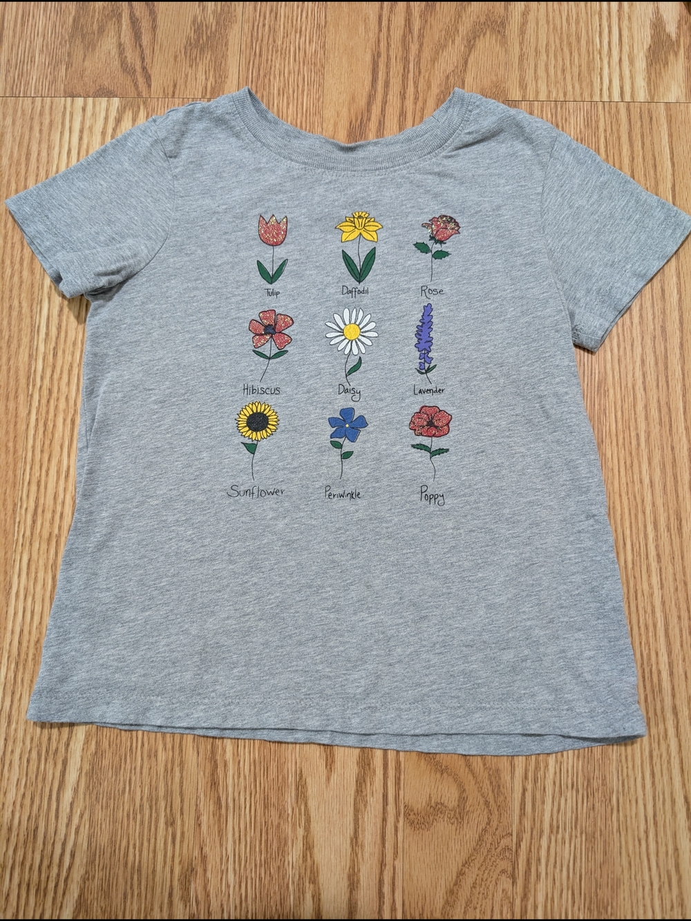 Hanna Andersson Girls' Gray Floral Cotton Tee 6/7 120